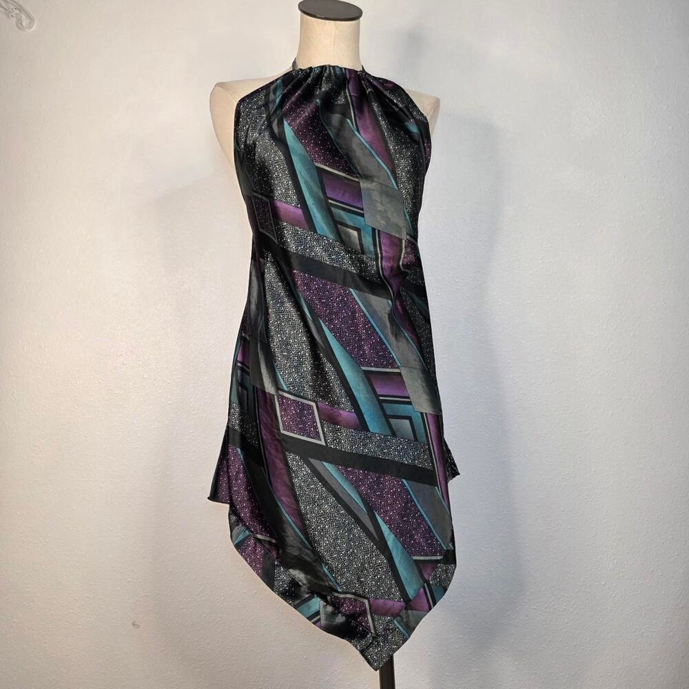 Y2K Halter Open Back Asymmetrical Mini Dress Made In Italy Euro Vintage - Picture 3 of 8